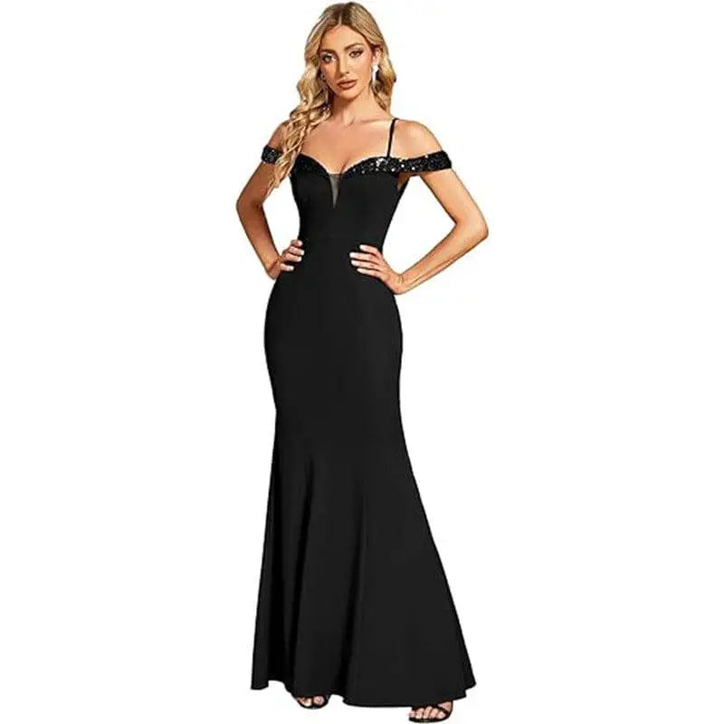 Navy Beaded Sling Evening Long Dress