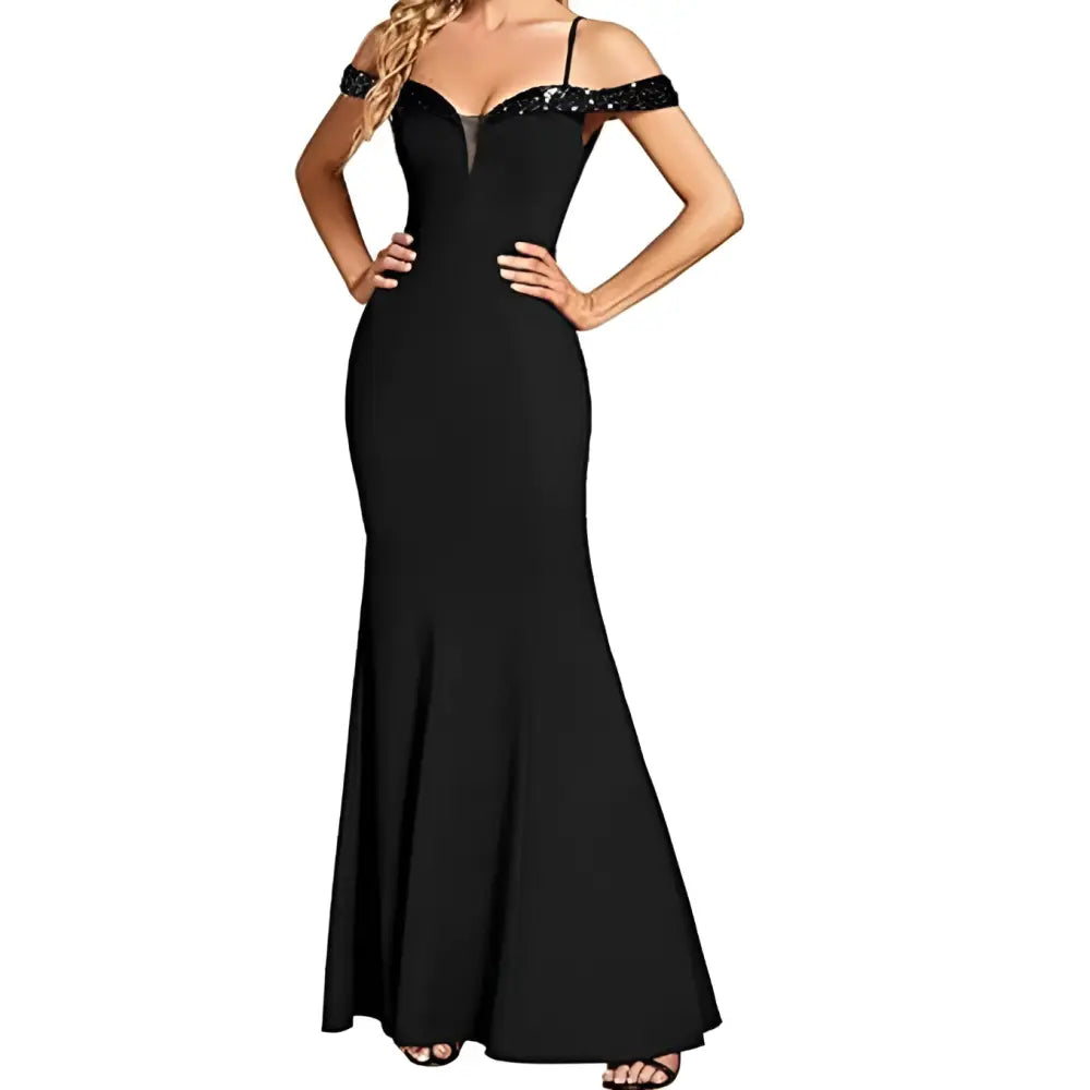Navy Beaded Sling Evening Long Dress