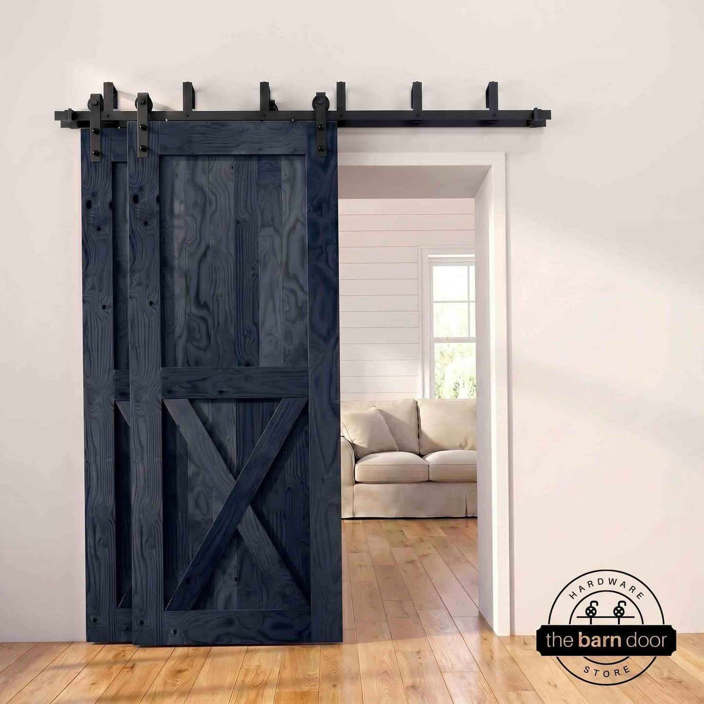 Classic Double Bypass 2 Door Barn Door Kit | Black Hardware