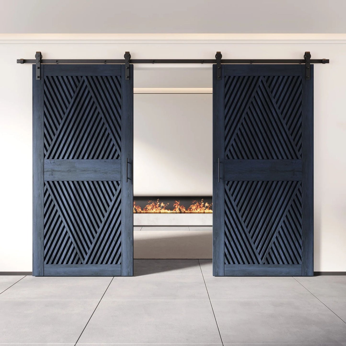 Diamond Pattern Double Door Barn Door Kit | Black Barn Door Hardware