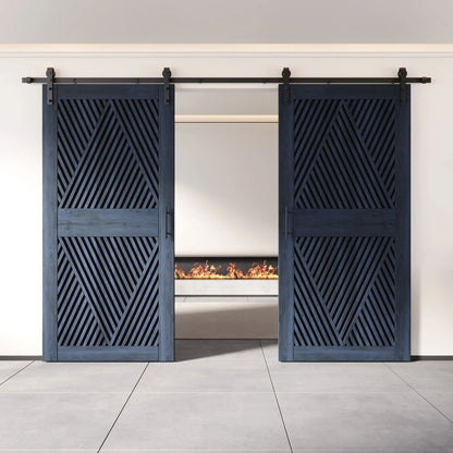 Diamond Pattern Double Door Barn Door Kit | Black Barn Door Hardware