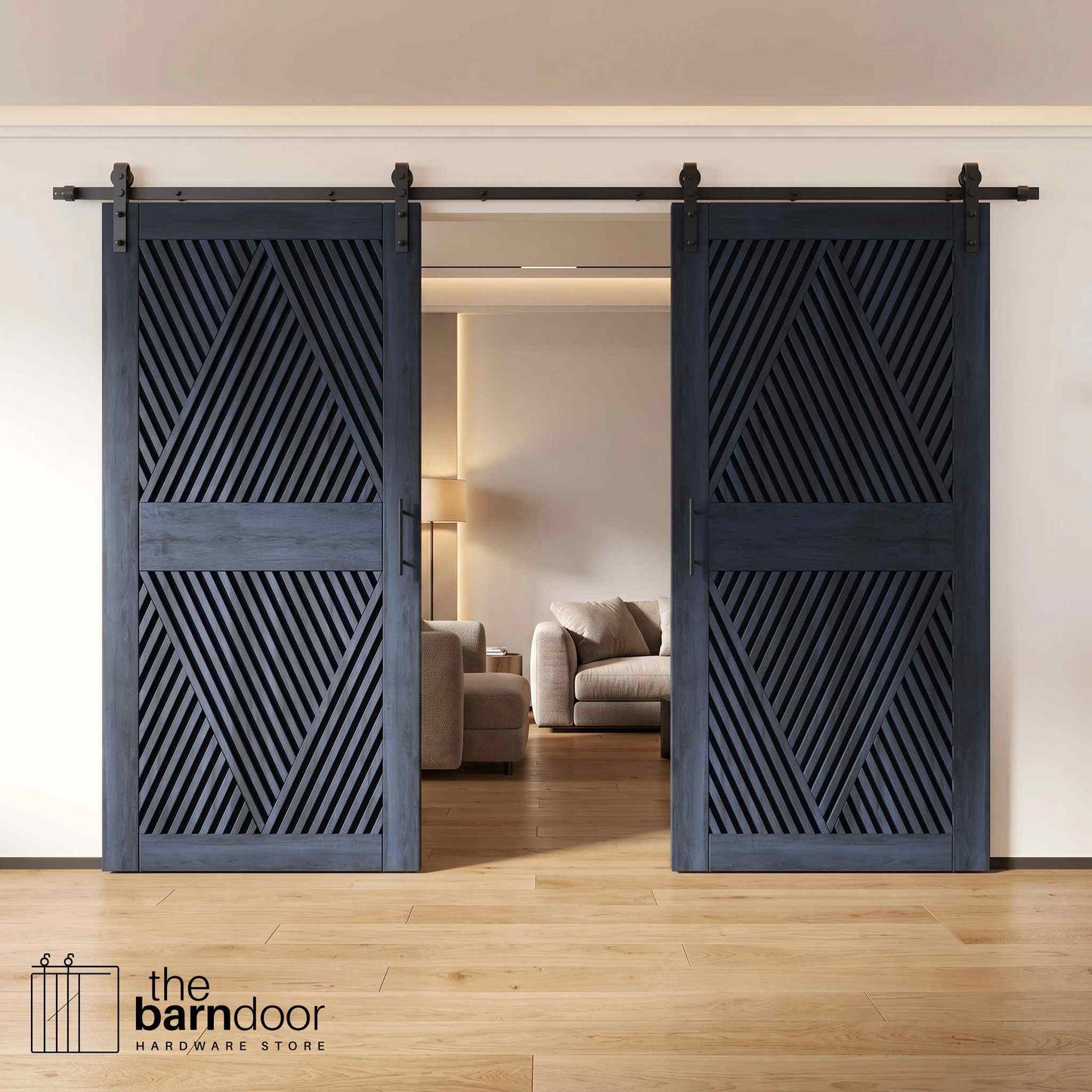 Diamond Pattern Double Door Barn Door Kit | Black Barn Door Hardware