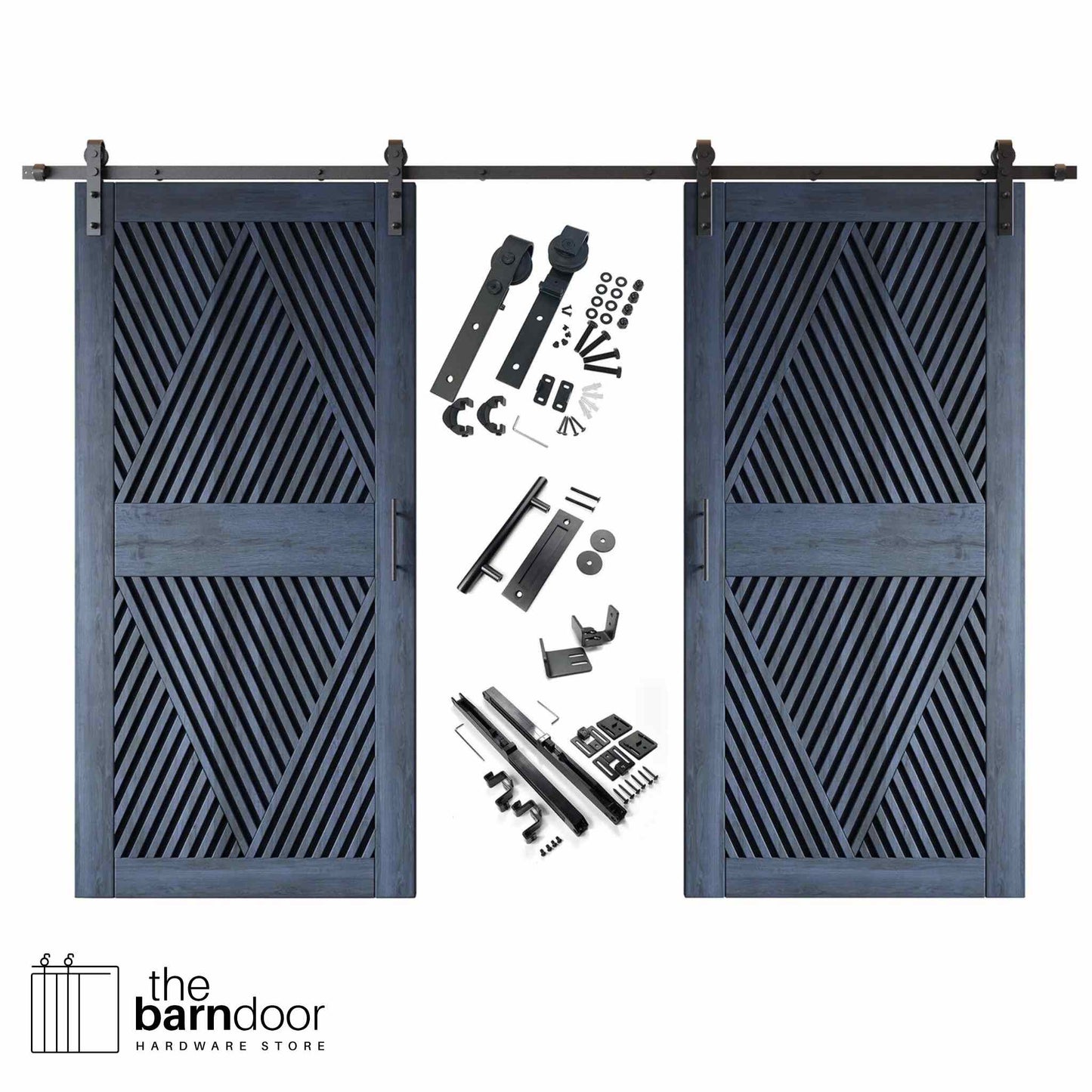 Diamond Pattern Double Door Barn Door Kit | Black Barn Door Hardware
