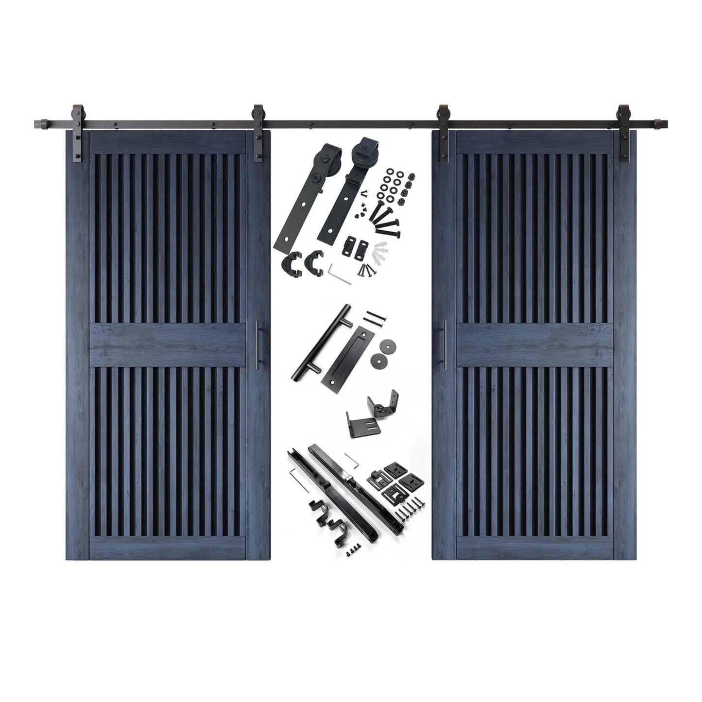 Vertical Slat Double Door Barn Door Kit | Black Barn Door Hardware