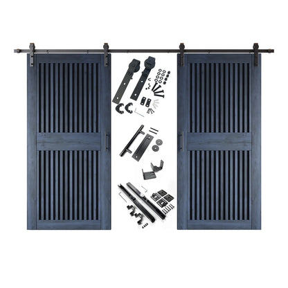 Vertical Slat Double Door Barn Door Kit | Black Barn Door Hardware