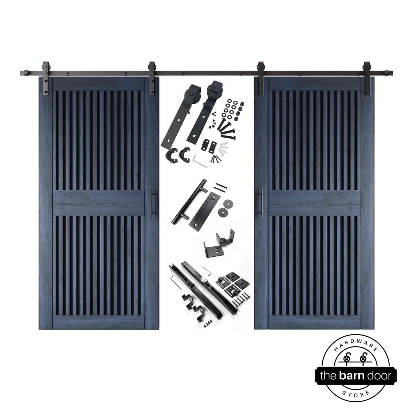 Vertical Slat Double Door Barn Door Kit | Black Barn Door Hardware