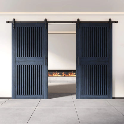 Vertical Slat Double Door Barn Door Kit | Black Barn Door Hardware