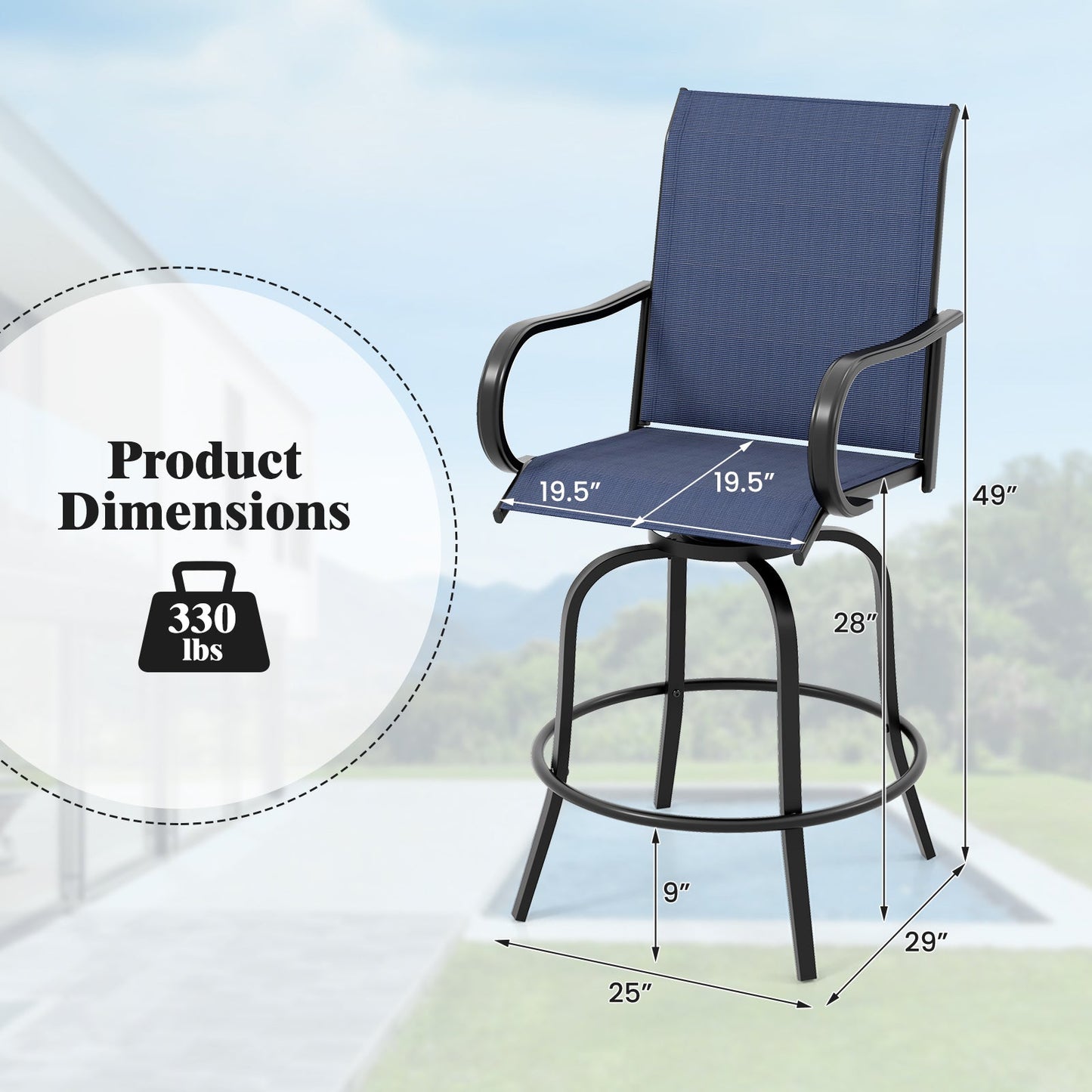 2 Pieces 360 Rotating Bar Stool Set with Armrests for Patio