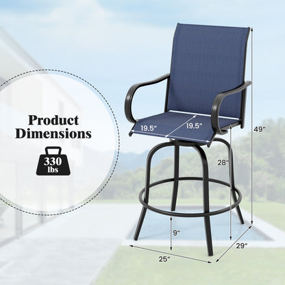 2 Pieces 360 Rotating Bar Stool Set with Armrests for Patio