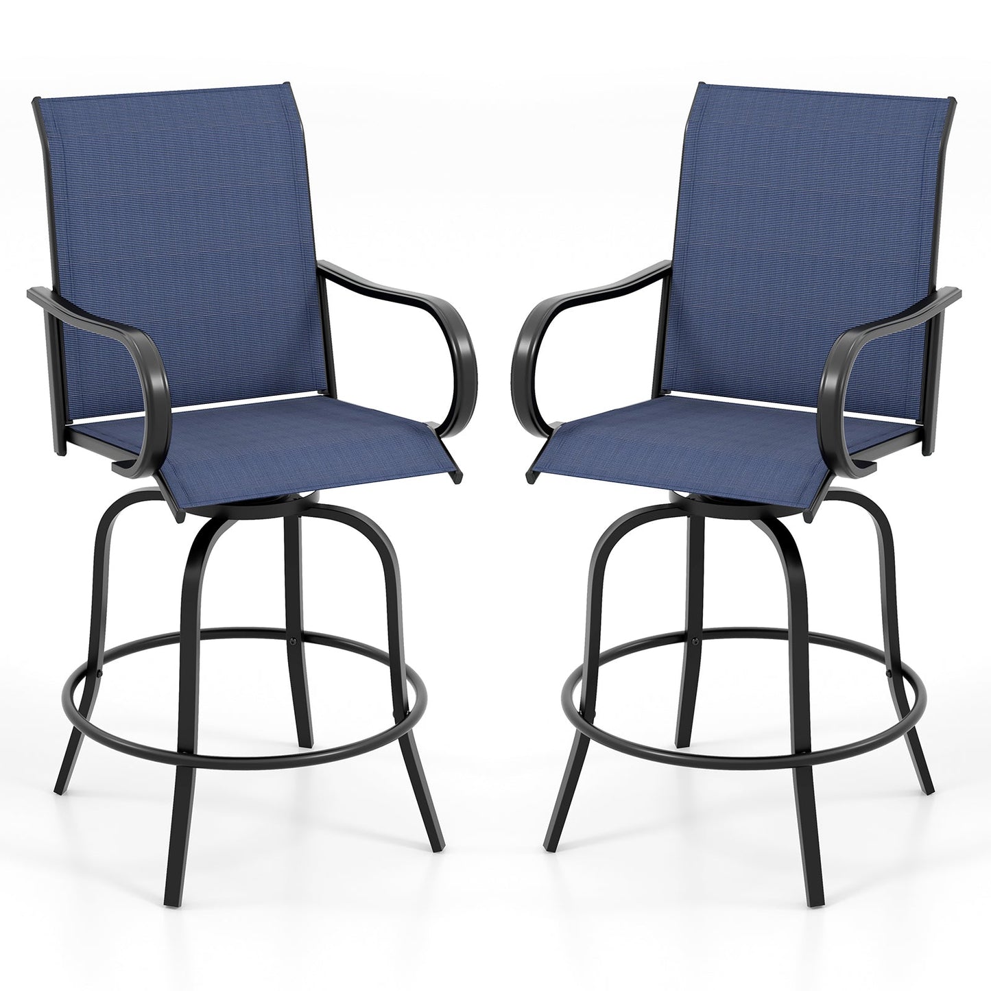 2 Pieces 360 Rotating Bar Stool Set with Armrests for Patio