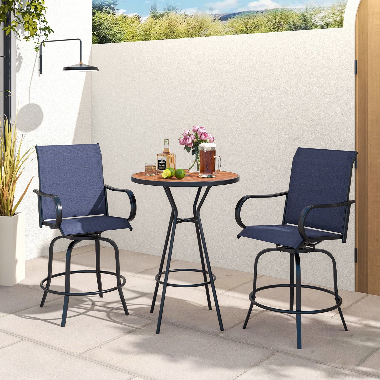 2 Pieces 360 Rotating Bar Stool Set with Armrests for Patio