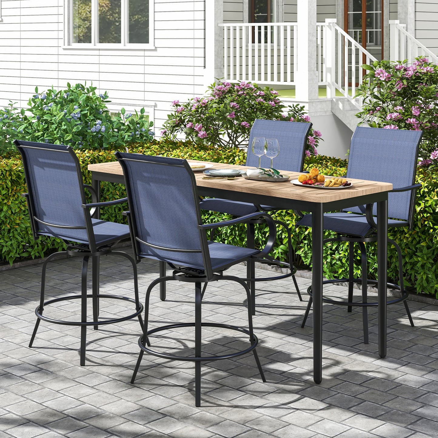 2 Pieces 360 Rotating Bar Stool Set with Armrests for Patio
