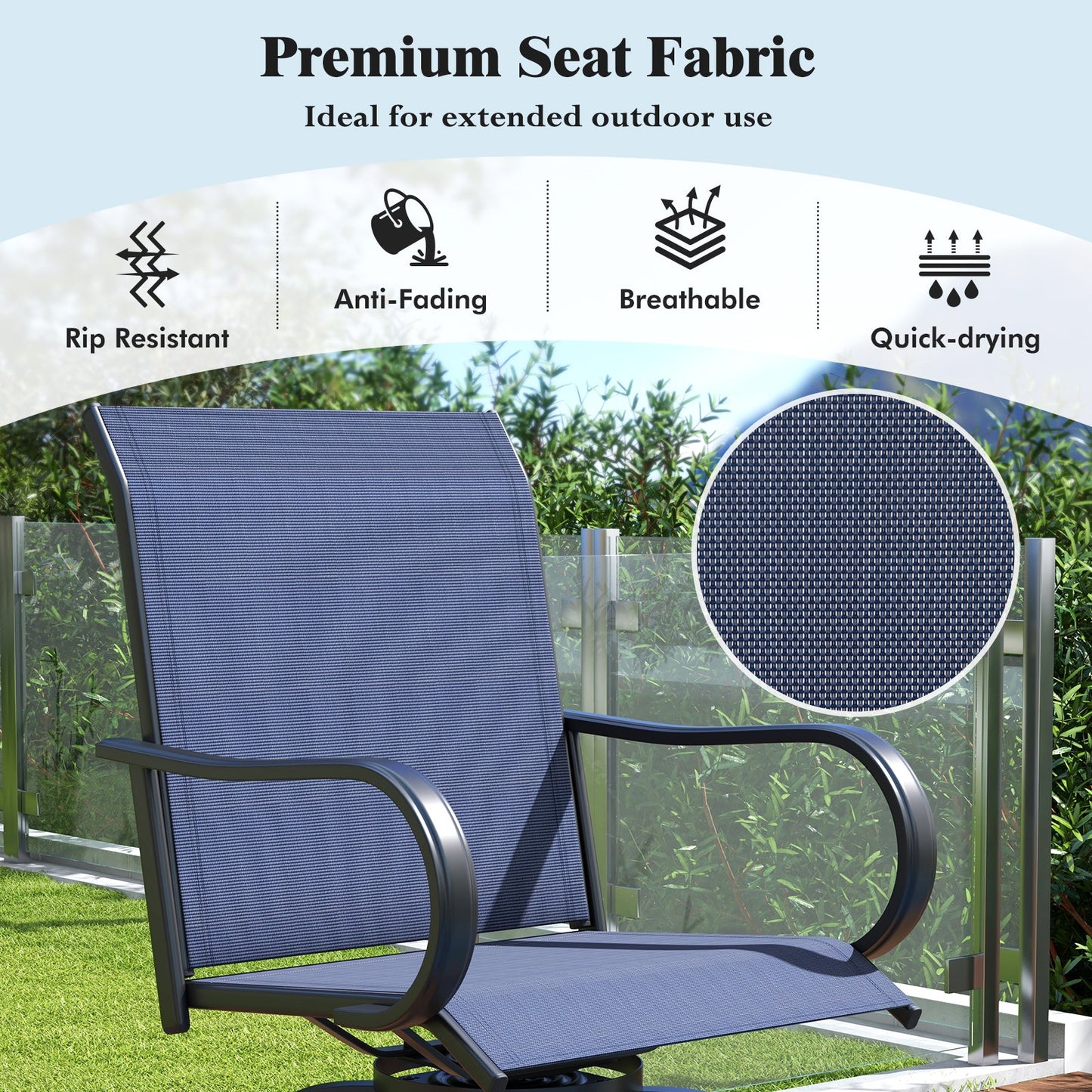 2 Pieces 360 Rotating Bar Stool Set with Armrests for Patio