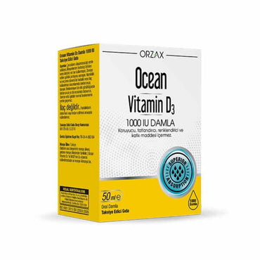 Orzax Ocean Vitamin D3 1000 IU Liquid Drops - Gluten-Free, BHA-Free Dietary Supplement for Adults