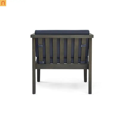 Outdoor Club Chair Acacia Wood Gray Dark Gray Cushion Set of 2