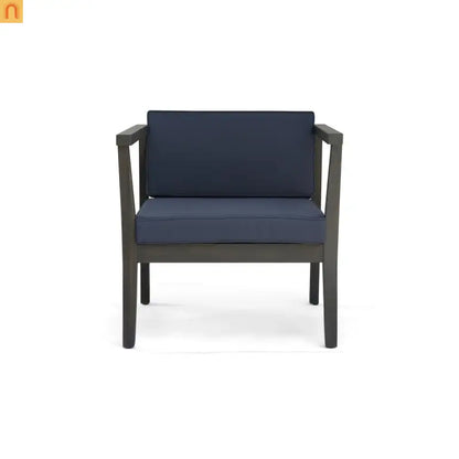 Outdoor Club Chair Acacia Wood Gray Dark Gray Cushion Set of 2