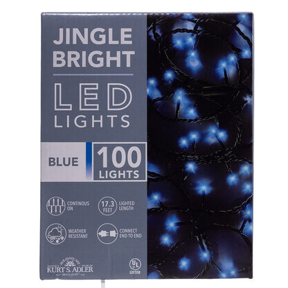 Jingle Bright 100 LED Light Set - Blue - Green Wire
