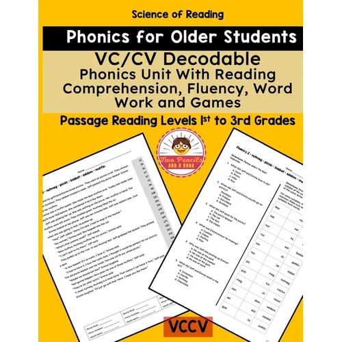 VC/CV Decodable Phonics Unit With Reading Comprehension, Fluency, Word Work and Games: Literacy for Older Students and Adults - Paperback