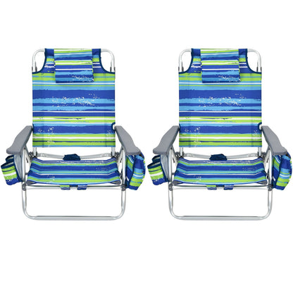 2 Pieces Folding Backpack Beach Chair with Pillow-Pink