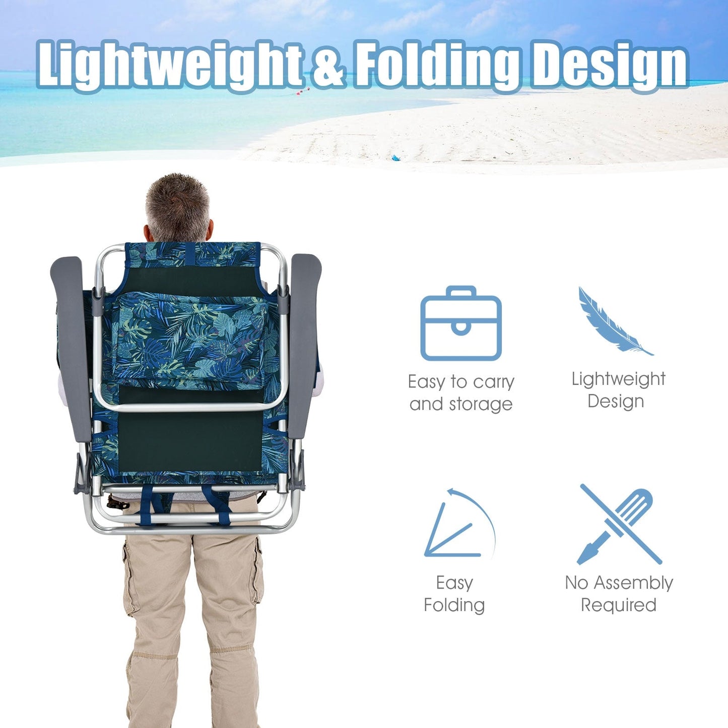 2 Pieces Folding Backpack Beach Chair with Pillow-Pink