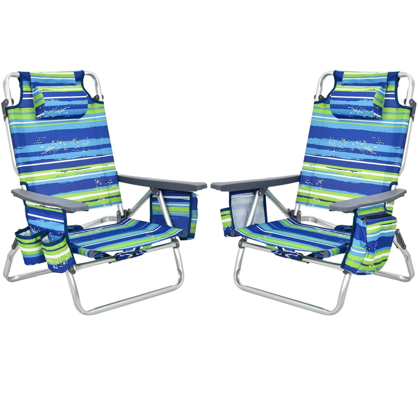 2 Pieces Folding Backpack Beach Chair with Pillow-Pink