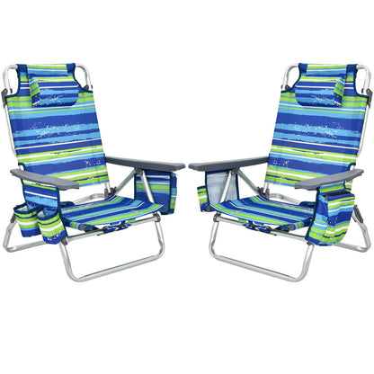 2 Pieces Folding Backpack Beach Chair with Pillow-Pink