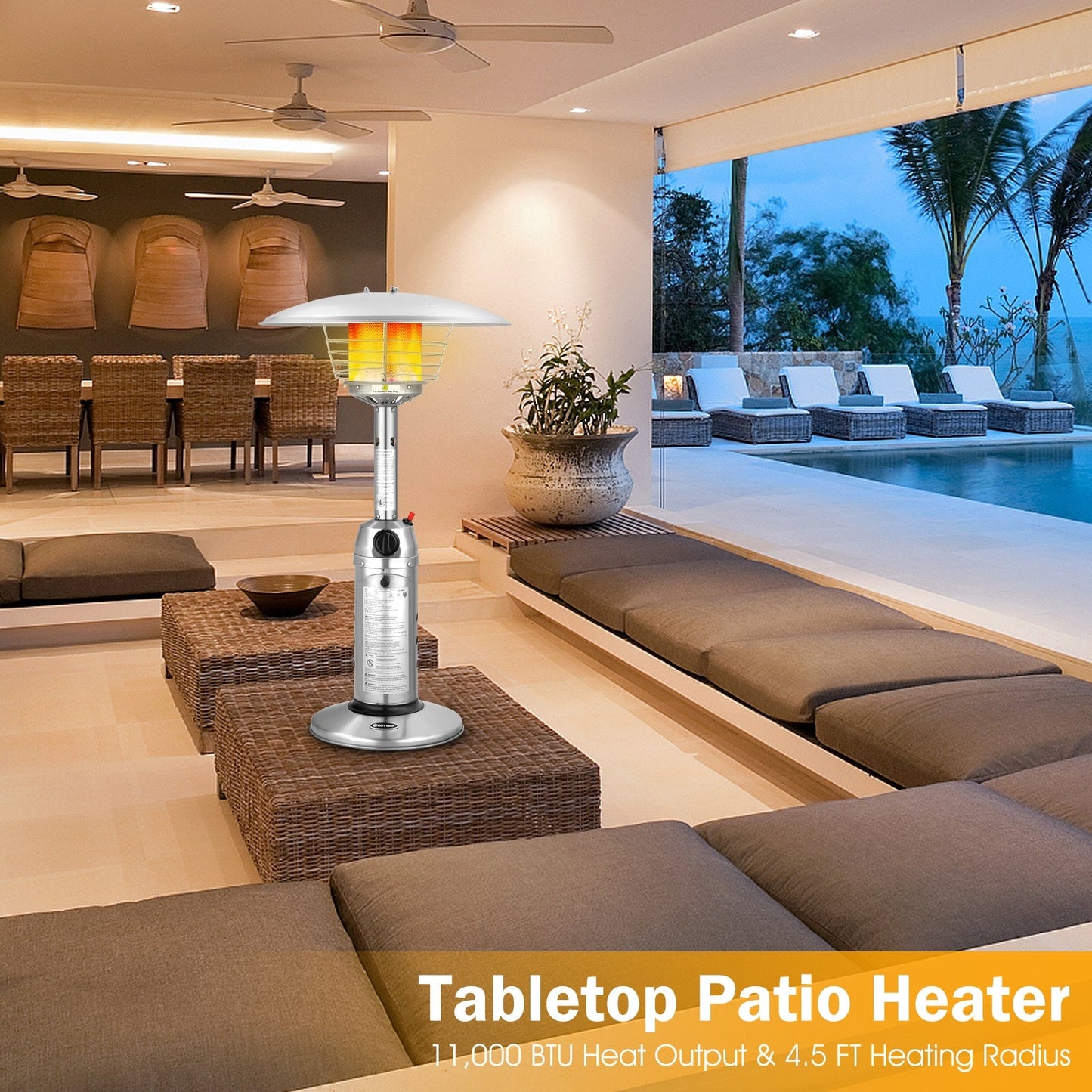 11 000 BTU Portable Tabletop Propane Patio Standing Heater