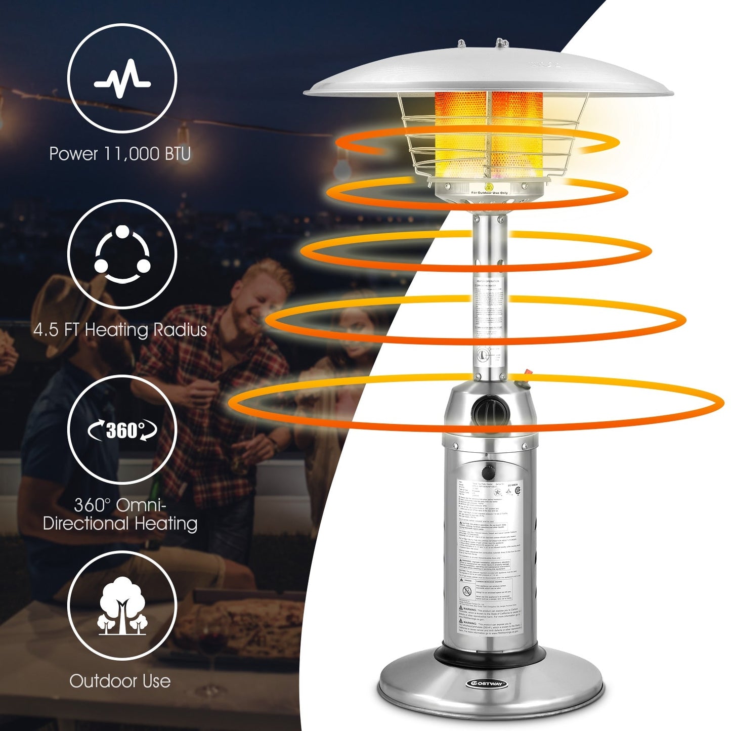 11 000 BTU Portable Tabletop Propane Patio Standing Heater