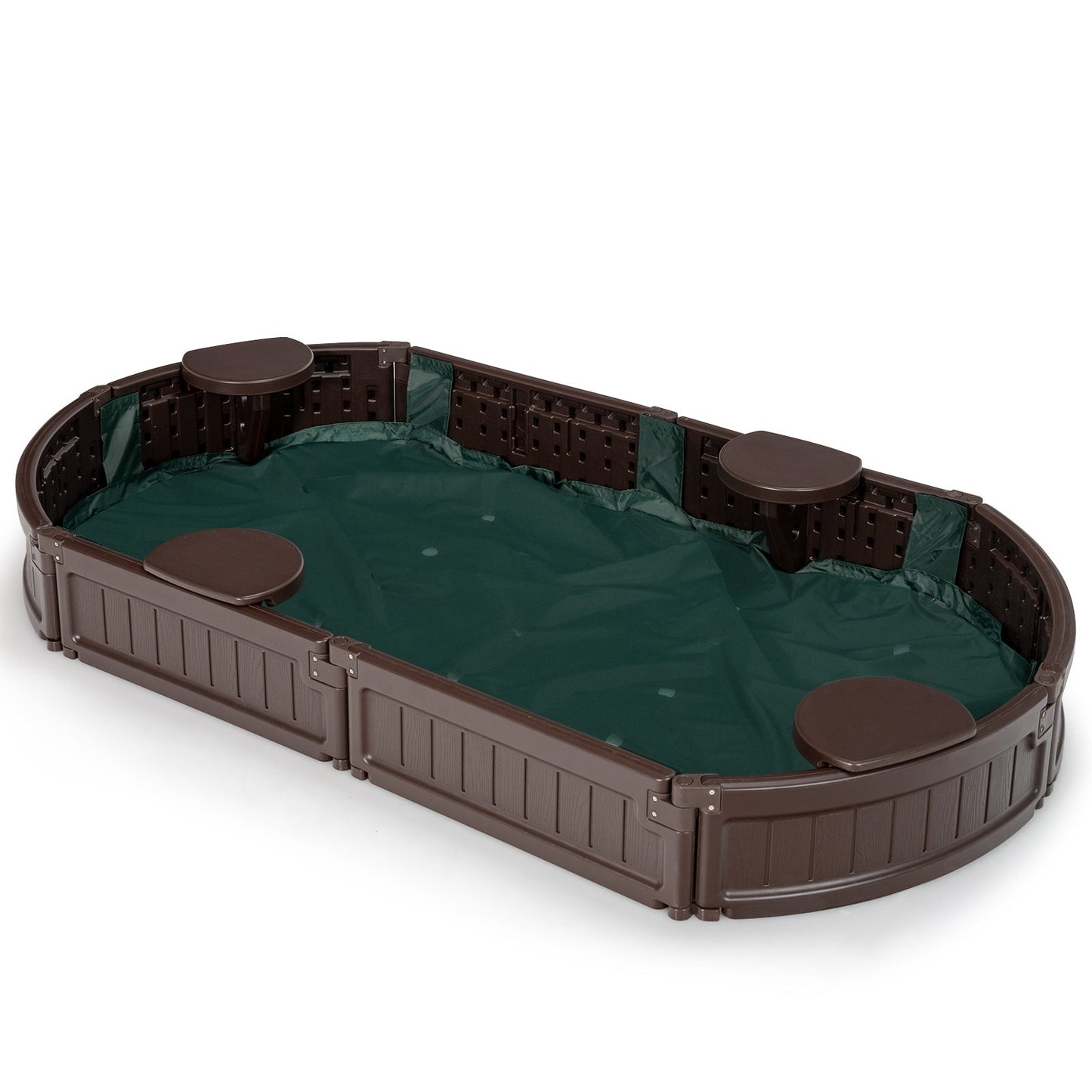 Sandbox with Built-in Corner Seat and Bottom Liner