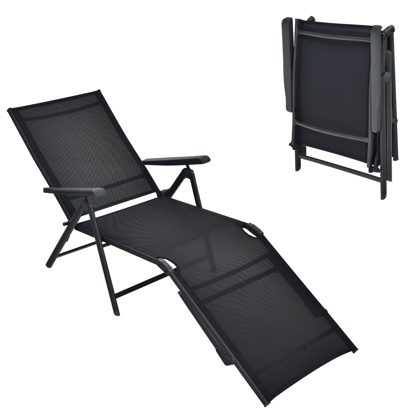 Patio Foldable Chaise Lounge Chair with Backrest and Footrest