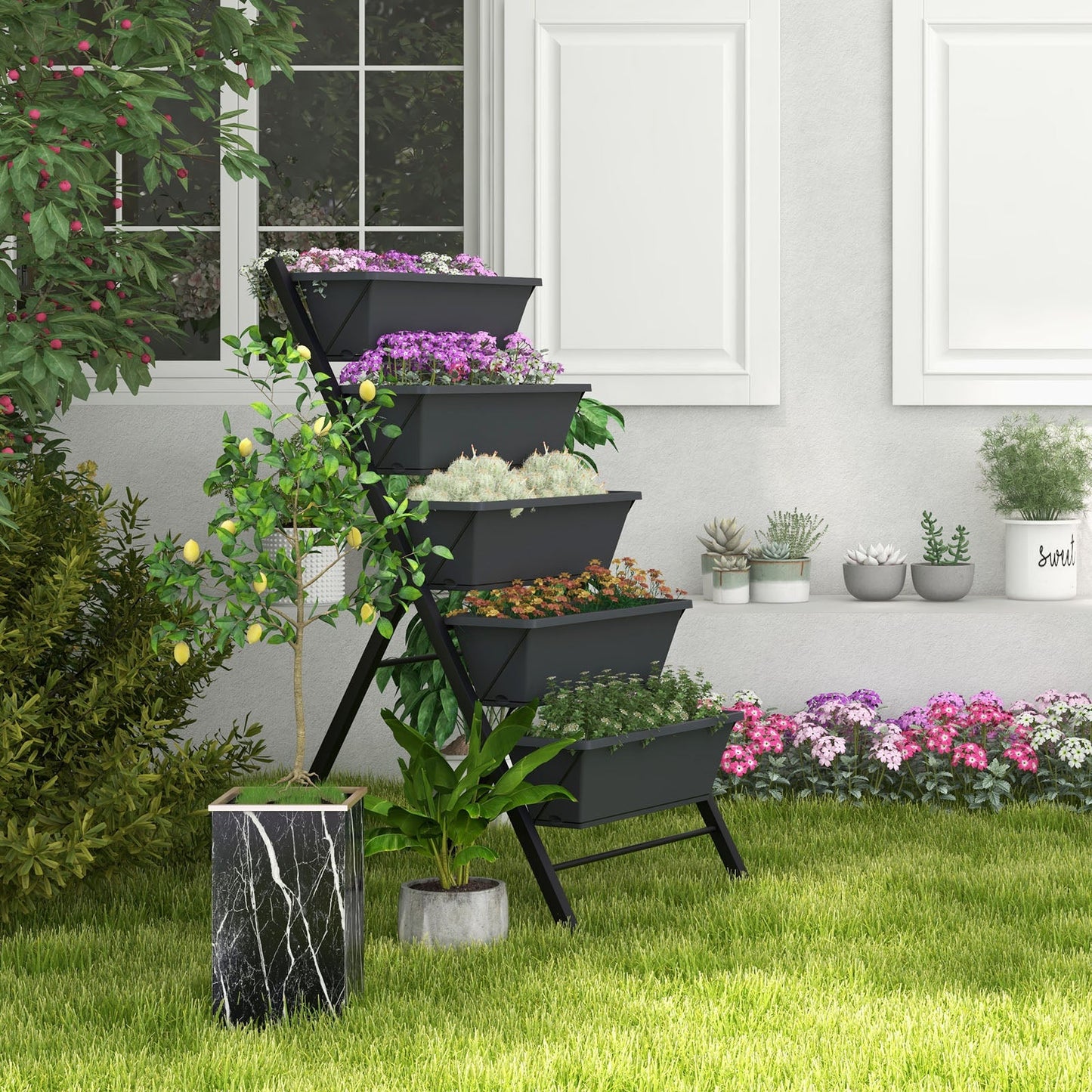 5-Tier Vertical Raised Garden Bed with Wheels and Container Boxes