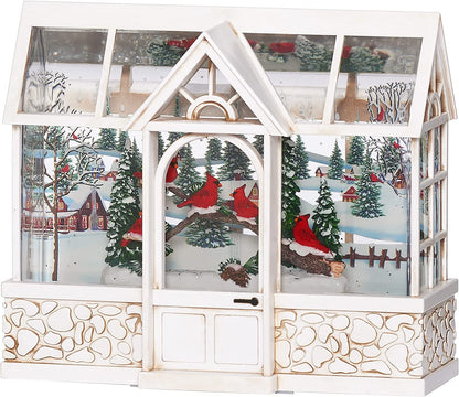 Lighted Cardinal Greenhouse Glitterdome