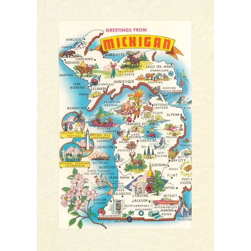 Vintage Lined Notebook Greetings from Michigan, Map - Paperback