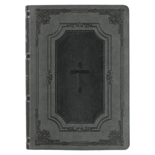 KJV Holy Bible, Super Giant Print Faux Leather Red Letter Edition - Thumb Index & Ribbon Marker, King James Version, Gray/Black - Leather