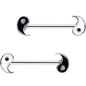14G 18mm Clear Black Gem Yin Yang Barbell Nipple Ring Set