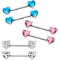 14G 9/16 Multi Color Heart Gem Barbell Nipple Ring Pack Set of 6