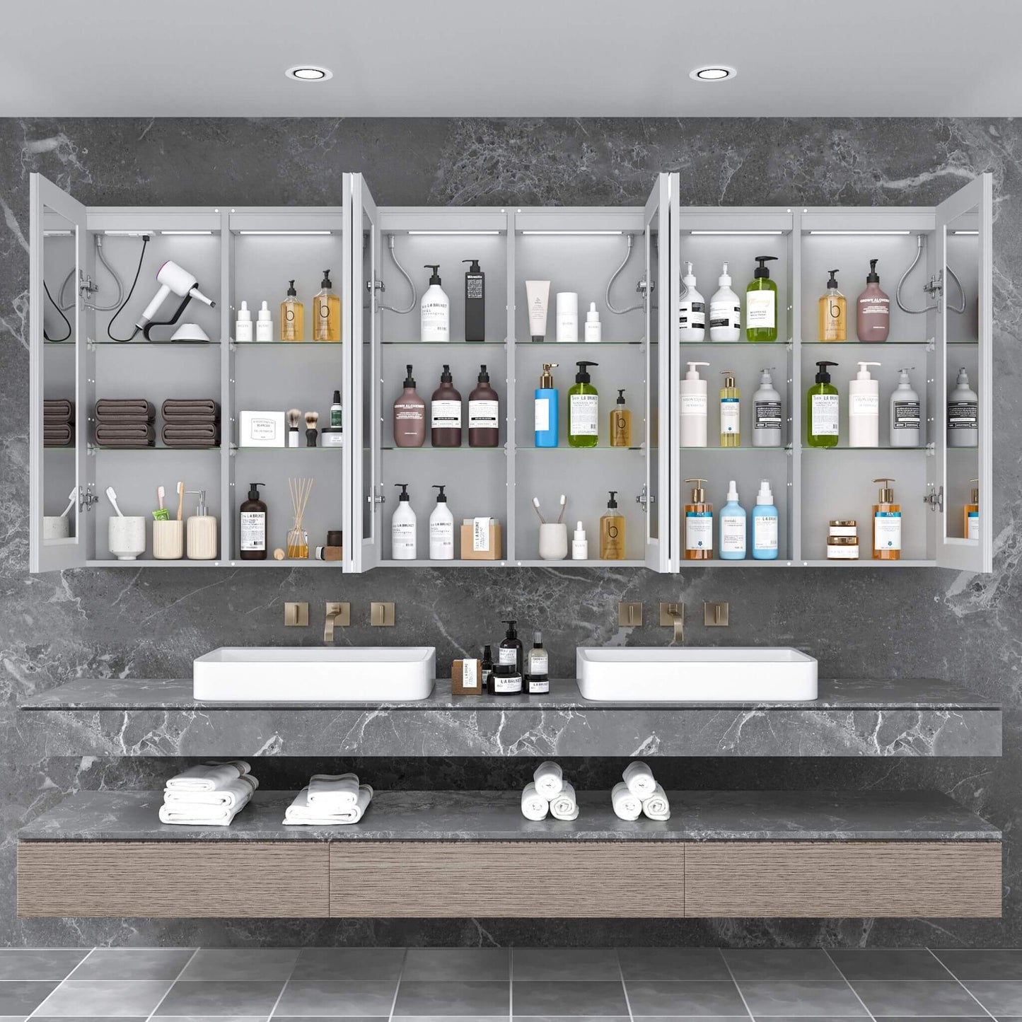 [96X40-Inch] Nuvia Wall-Mounted Medicine Cabinet Mirror With Anti-Fog And Tri-Color LED Lights (SAK82340)