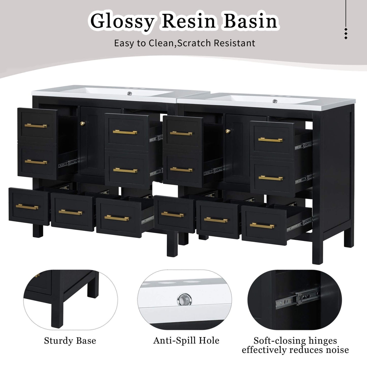 Nuvia Premium 72-Inch Bathroom Vanity Set With Resin Sink And Soft-Close Drawers [Faucet Not Included] (SAK62749)
