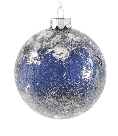 Silver and Blue Iced Glass Ornament -