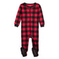Kids Footed Cotton Pajama Black And  Red Plaid -
