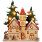 Lighted Wooden Church with Tree & Carolers