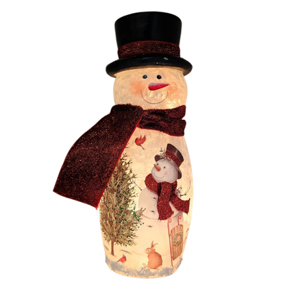 Lighted Glass Vase - Delightful Snowman  -9 Inches tall