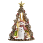 Lighted Tree  And Red Snowman With Fox Cutout