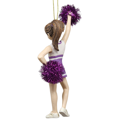 Pom-Pom Cheerleader Ornament - Purple - 5.5 Inches