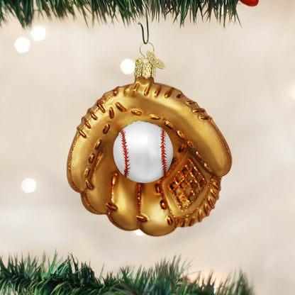 Baseball Mitt Glass Ornament