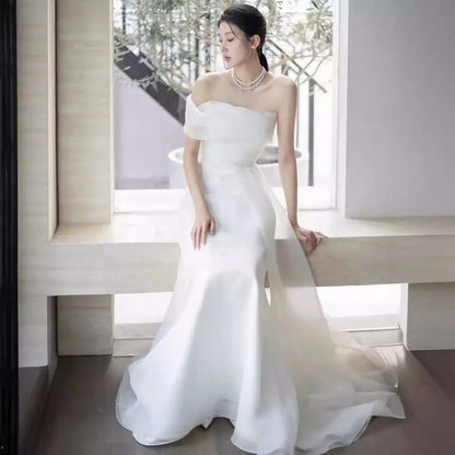 Off-shoulder Satin Light Wedding Dress