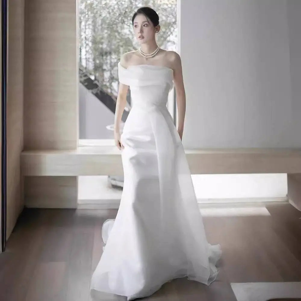 Off-shoulder Satin Light Wedding Dress