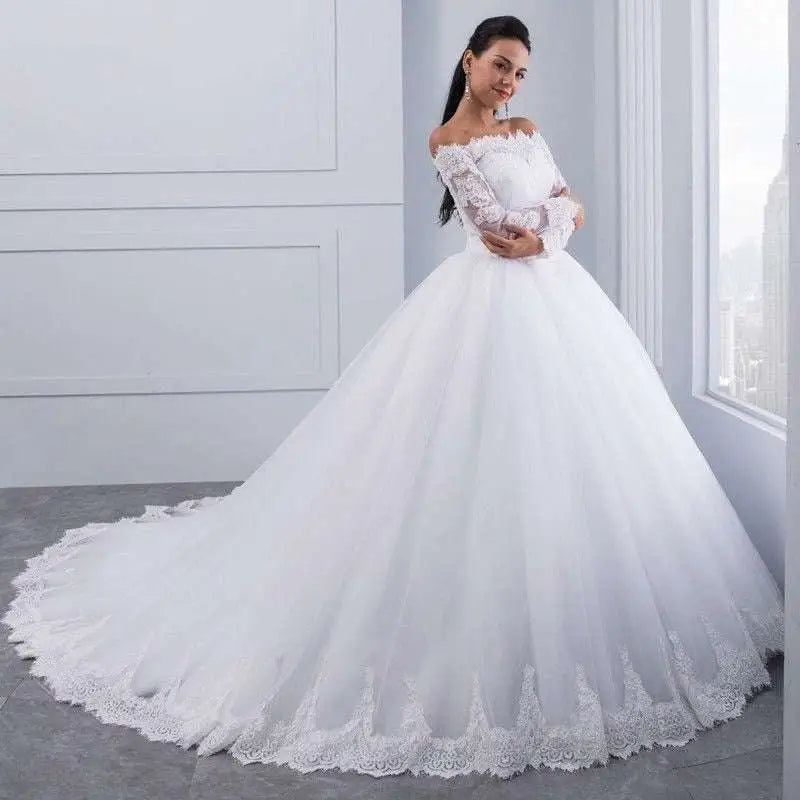 Off-the-Shoulder Bridal Wedding Lace Gown