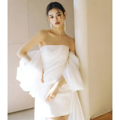 Off the Shoulder Mini Light Wedding Dress with Train
