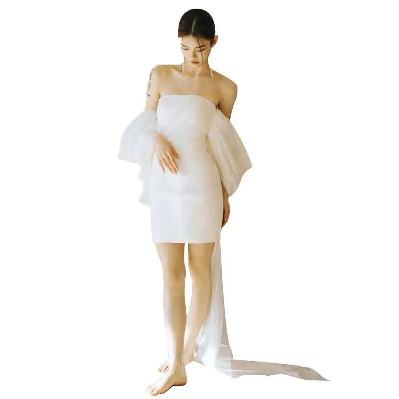 Off the Shoulder Mini Light Wedding Dress with Train